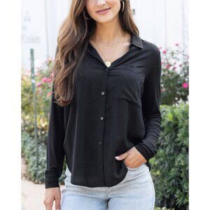 NWT Grace & Lace Womens Size Large Stretch-fit Button up Top in Black